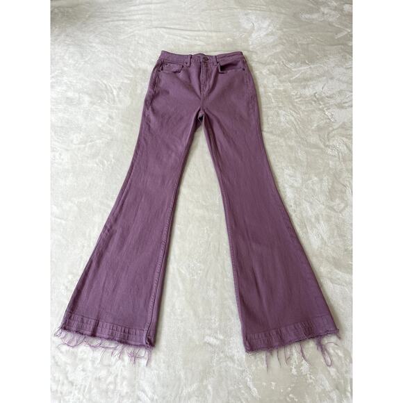 IDYLLWIND Pink Wide Flare Women's High Rise Jeans Raw Hem Size 4W 32L - Picture 1 of 10